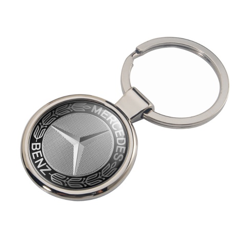 Mercedes Benz Metal Key Ring Black Silver Laurel Mesh Design