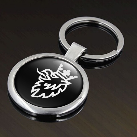 Saab Metal Key Ring Black  White Griffon Crown Edition