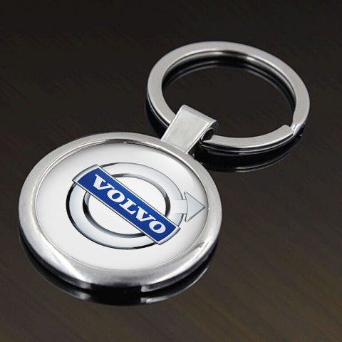 Volvo Key Chain Metal Light Pearl Silver Ring Blue Logo Edition
