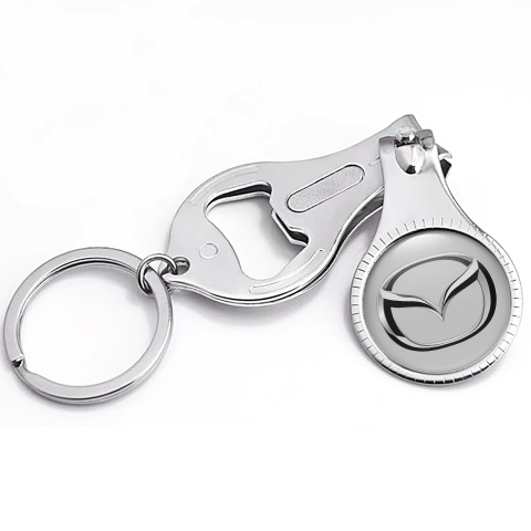 Mazda Keyring Holder Nail Trimmer Light Grey Chrome Logo Style