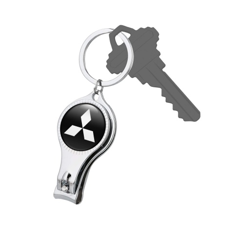 Mitsubishi Key Chain Fingernail Clipper Classic Black White Domed Emblem