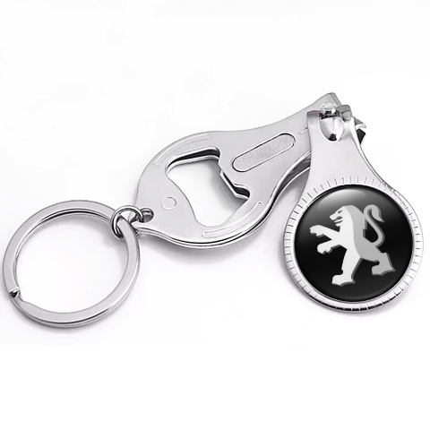 Peugeot Keychain Nail Clipper Black White Grey Lion Domed Logo