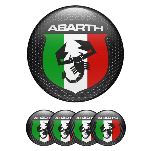 Fiat Abarth Wheel Emblem Dark Mesh Italian Flag Logo