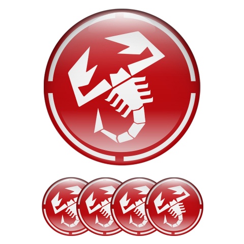 Fiat Abarth Wheel Emblems Red White Scorpion Logo