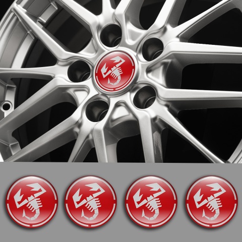 Fiat Abarth Wheel Emblems Light Grey Red Logo