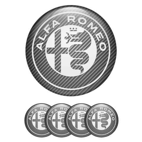 Alfa Romeo Wheel Domed Stickers Carbon White Logo