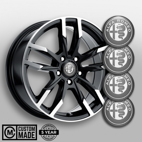 Alfa Romeo Wheel Domed Stickers Carbon White Logo