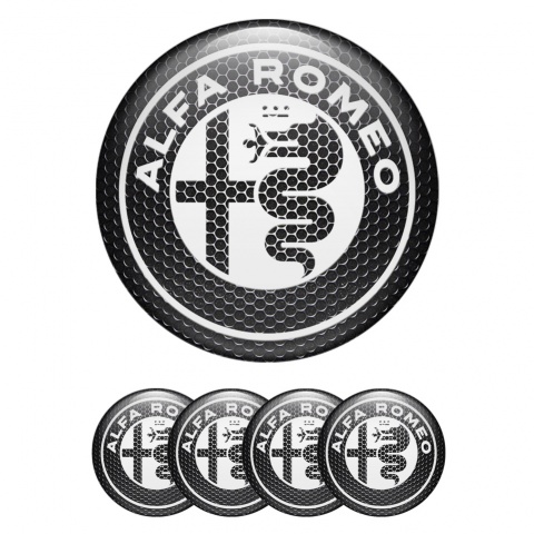 Alfa Romeo Silicone Wheel Emblems Dark Mesh White Logo