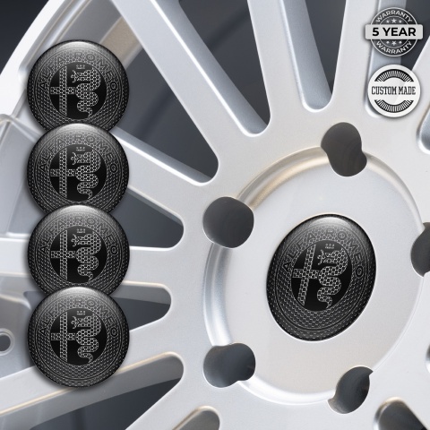Alfa Romeo Wheel Emblems Dark Mesh Black Logo