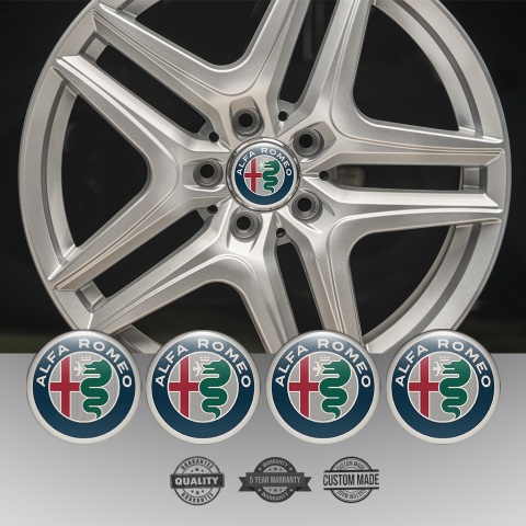 Alfa Romeo Domed Stickers Blue Silver Ring Green Edition
