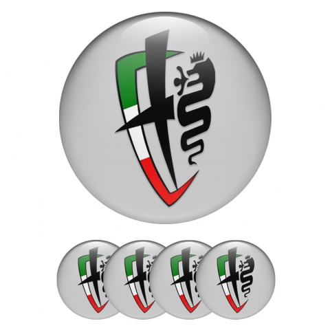 Alfa Romeo Wheel Emblems Silver Tint Black Italian Flag Design