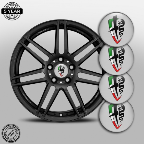 Alfa Romeo Wheel Emblems Silver Tint Black Italian Flag Design