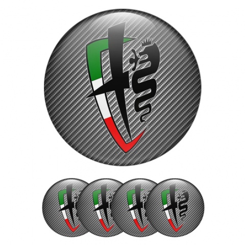 Alfa Romeo Domed Stickers Carbon Black Italian Flag Edition