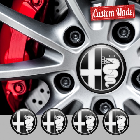 Alfa Romeo Silicone Wheel Caps Black Grey Clean Logo