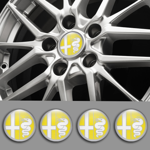 Alfa Romeo Wheel Emblems Grey Yellow Domed Sticker