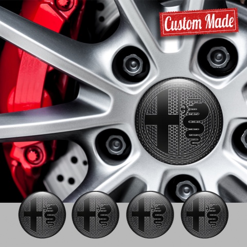 Alfa Romeo Wheel Emblems Honeycomb Black Solid Logo Edition