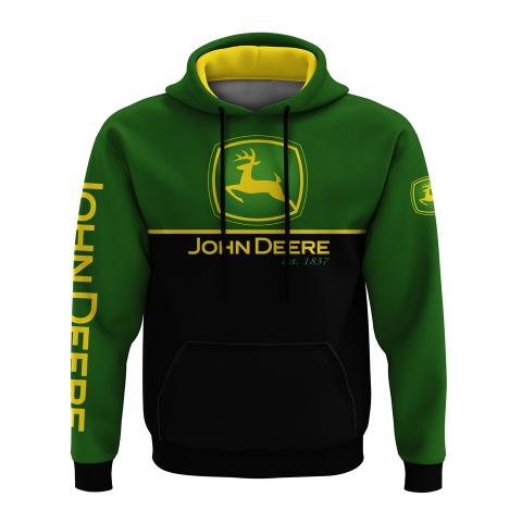 John Deere Sweatshirt Black Forest Green Classic Logo Design