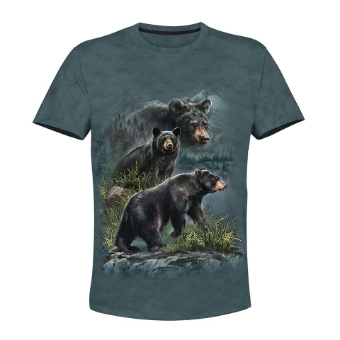 Hunting T-Shirt Black Grizzly Bear River Mountain Collage