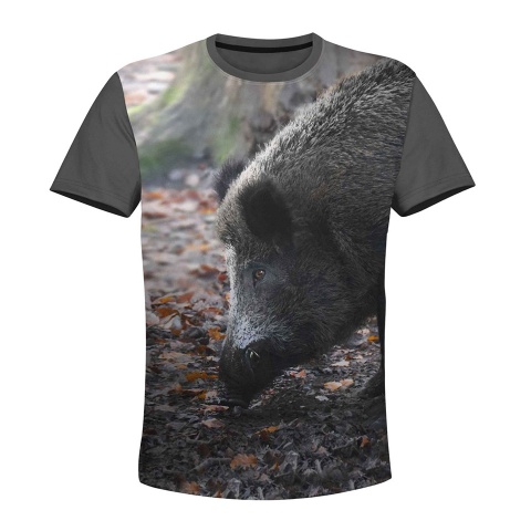 Hunting T-Shirt  Wild Silver Boar Autumn Forest Full Color