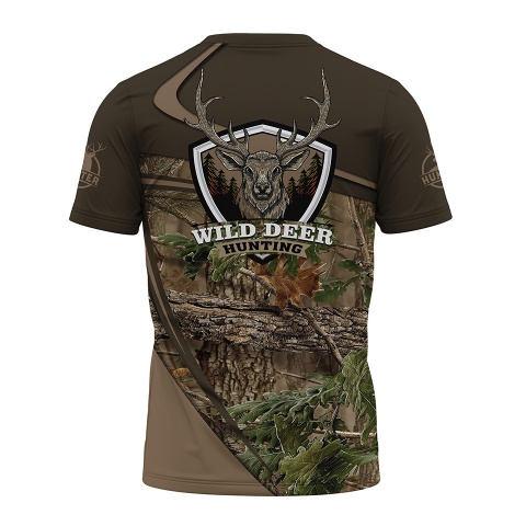 Hunting T-Shirt Short Sleeve Wild Deer Hunting Logo Forest Print