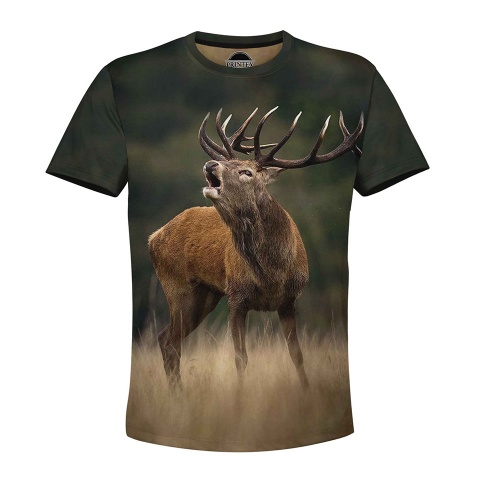Hunting T-Shirt Short Sleeve Wild Deer Mating Season Print