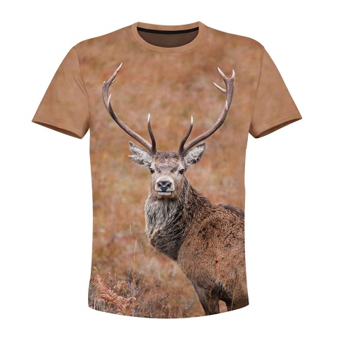 Hunting Short Sleeve T-Shirt Wild Deer Staring Forest Background