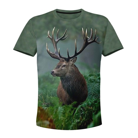 Hunting T-Shirt Short Sleeve Wild Majestic Deer Color Print