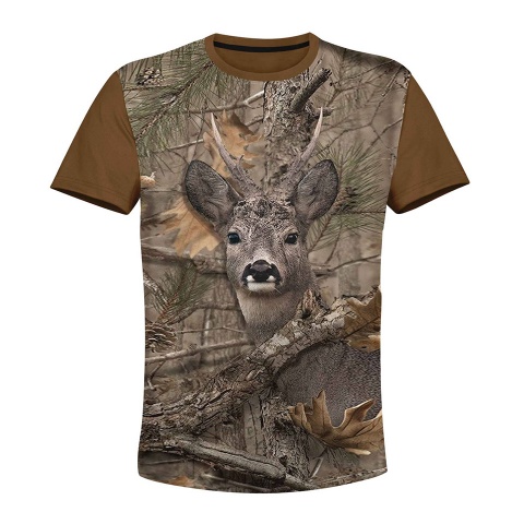 Hunting Short Sleeve T-Shirt Deer Staring Oak Tree Background