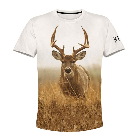 Hunting Short Sleeve T-Shirt Wild Deer Golden Field Multicolor
