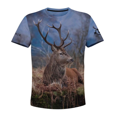 Hunting Short Sleeve T-Shirt Majestic Deer Relaxing Color Print