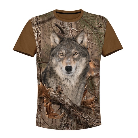 Hunting T-Shirt Short Sleeve Wild Wolf Forest Color Print