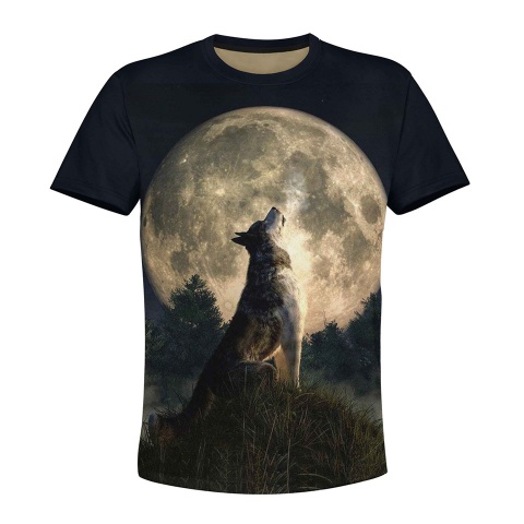 Hunting T-Shirt Short Sleeve Wild Wolf Moon Howling Color Print