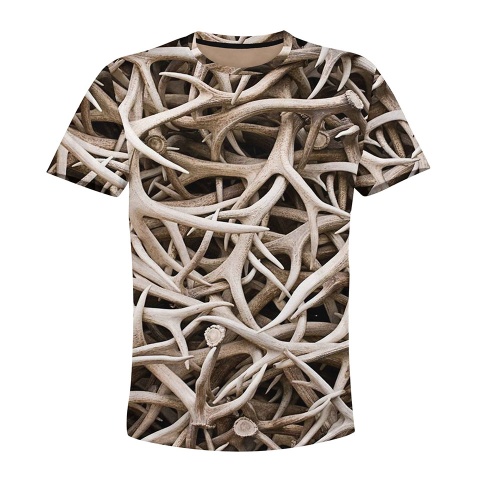 Hunting T-Shirt Short Sleeve Deer Antlers Full Color Collage 