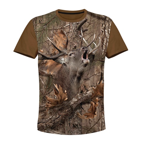 Hunting T-Shirt Short Sleeve Wild Deer Autumn Forest Collage