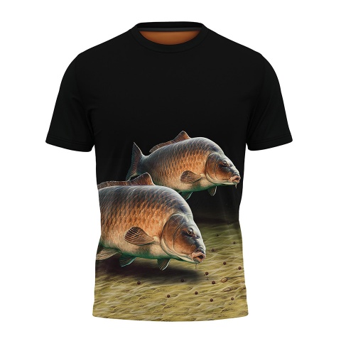 Fishing T-Shirt Short Sleeve Black Carp Fish Clean Edition