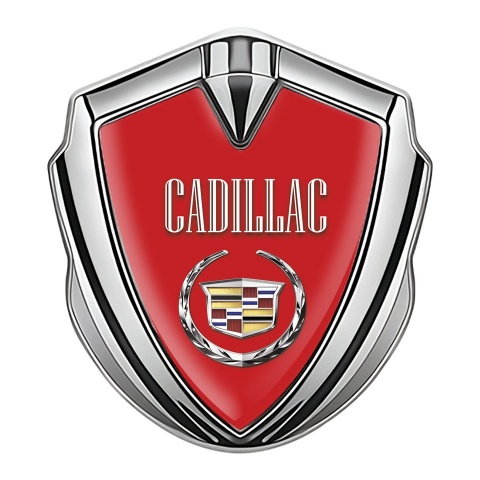 Cadillac Fender Emblem Badge Silver Red Color Edition