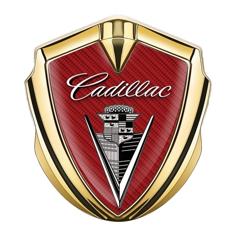 Cadillac Fender Metal Emblem Badge Gold Red Carbon Design