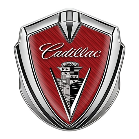 Cadillac Fender Metal Emblem Badge Silver Red Carbon Design