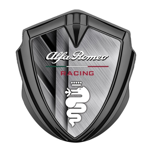 Alfa Romeo  Emblem Abzeichen Graphit Tonfarbe Metall Basis mit Weiss Logo