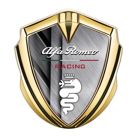 Alfa Romeo Emblem Abzeichen Goldtonfarbe Metall Basis mit Weiss Logo
