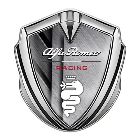Alfa Romeo Emblem Abzeichen Silbertonfarbe Metall Basis mit Weiss Logo