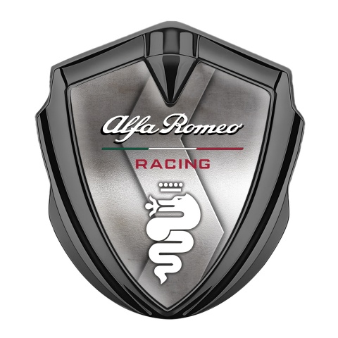 Alfa Romeo Abzeichen selbstklebend Graphit Tonfarbe S Form Metall Effekt