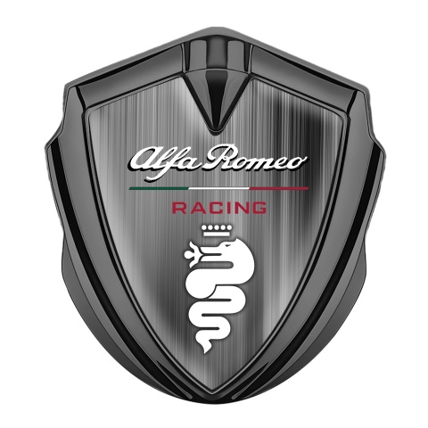 Alfa Romeo Emblem Abzeichen selbstklebend Graphit Tonfarbe Poliertes Aluminium Design