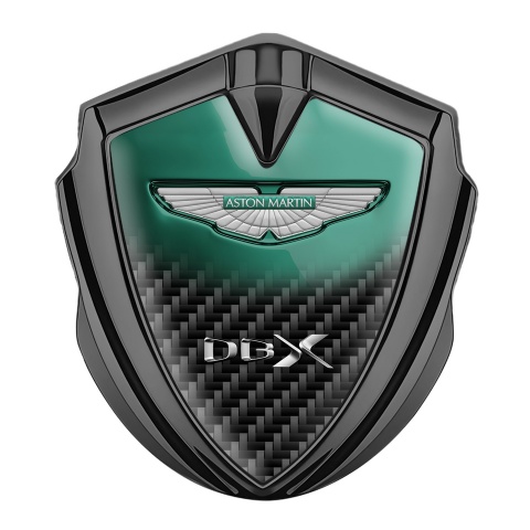 Aston Martin Emblem Abzeichen Graphit Tonfarbe Carbon mit Grune Wolke Design