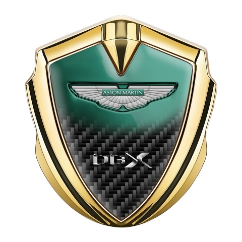 Aston Martin Emblem Abzeichen Goldtonfarbe Carbon mit Grune Wolke Design