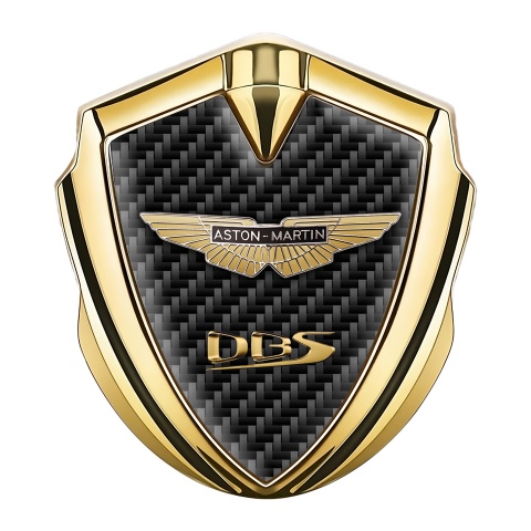 Aston Martin Abzeichen selbstklebend Goldtonfarbe Dunkles Carbon und Gelb Logo