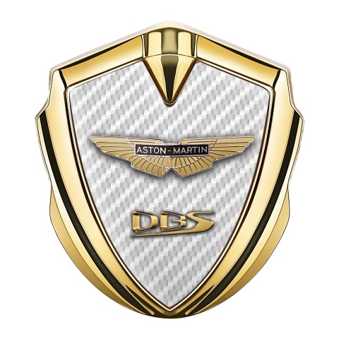 Aston Martin Emblem Abzeichen selbstklebend Goldtonfarbe Weiss Carbon Version