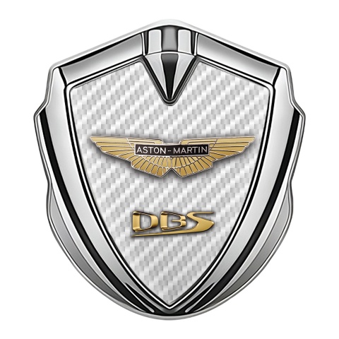 Aston Martin Emblem Abzeichen selbstklebend Silbertonfarbe Weiss Carbon Version
