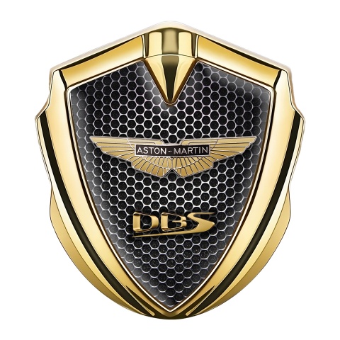 Aston Martin Emblem Aufkleber Autozubehor Goldtonfarbe mit Perforierter Stahl Effekt und Gold Logo