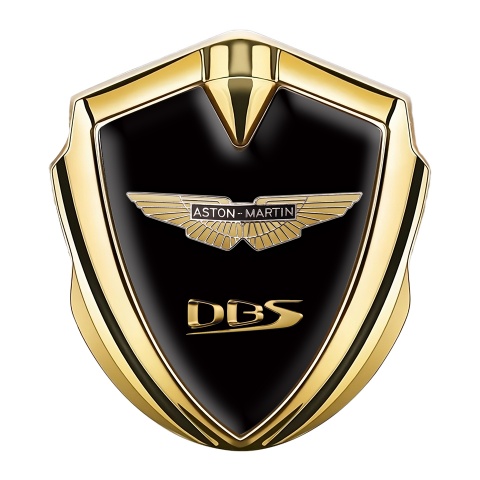 Aston Martin Selbstklebendes Metallaufkleber Emblem Goldtonfarbe Schwarz Basis und Gold Logo